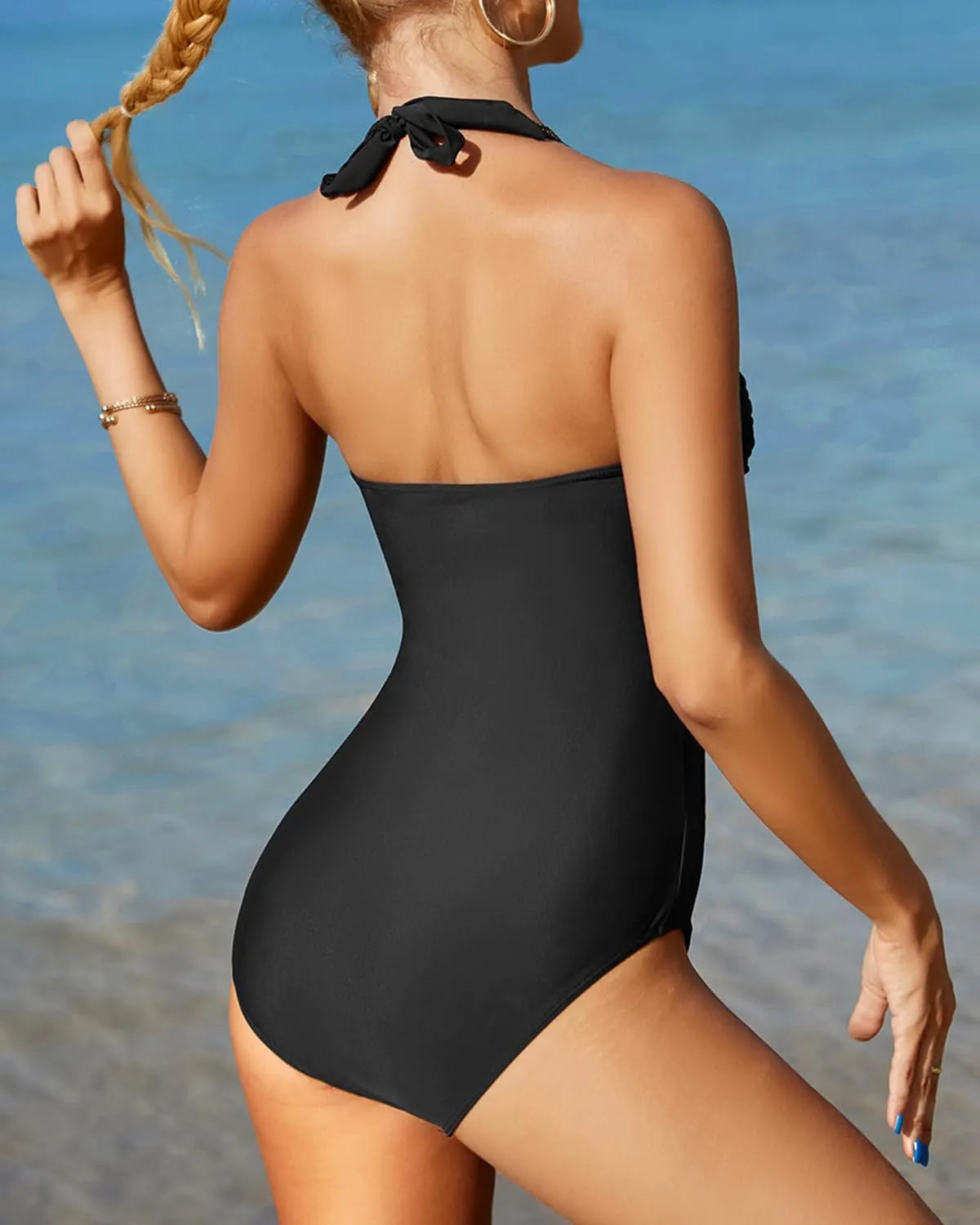 Aqua Eve One Piece Bathing Suit for Women Tummy Control Swimsuit Slimming Vintage Swimwear