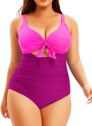 Aqua Eve Plus Size One Piece Swimsuit for Women Tummy Control Bathing Suit Cutout Swimwear