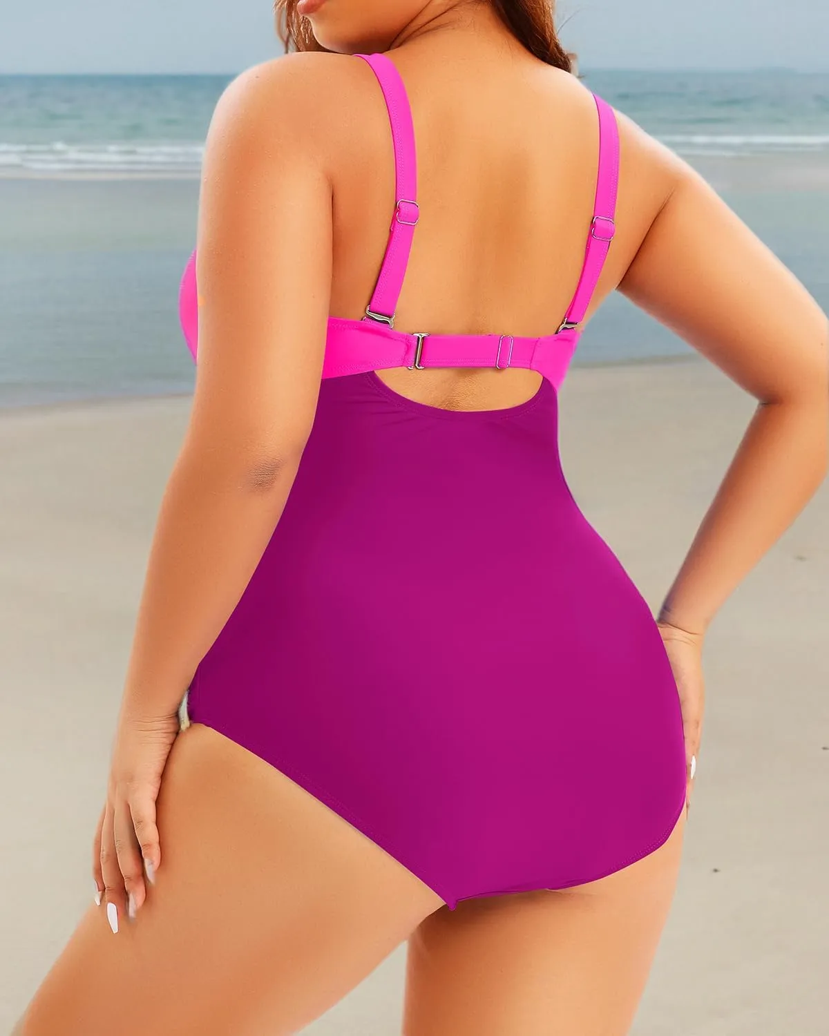 Aqua Eve Plus Size One Piece Swimsuit for Women Tummy Control Bathing Suit Cutout Swimwear
