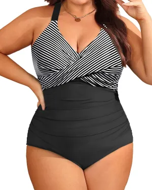 Aqua Eve Plus Size One Piece Swimsuit - Women's Tummy Control Bathing Suit Retro Full Coverage Swimwear 2025