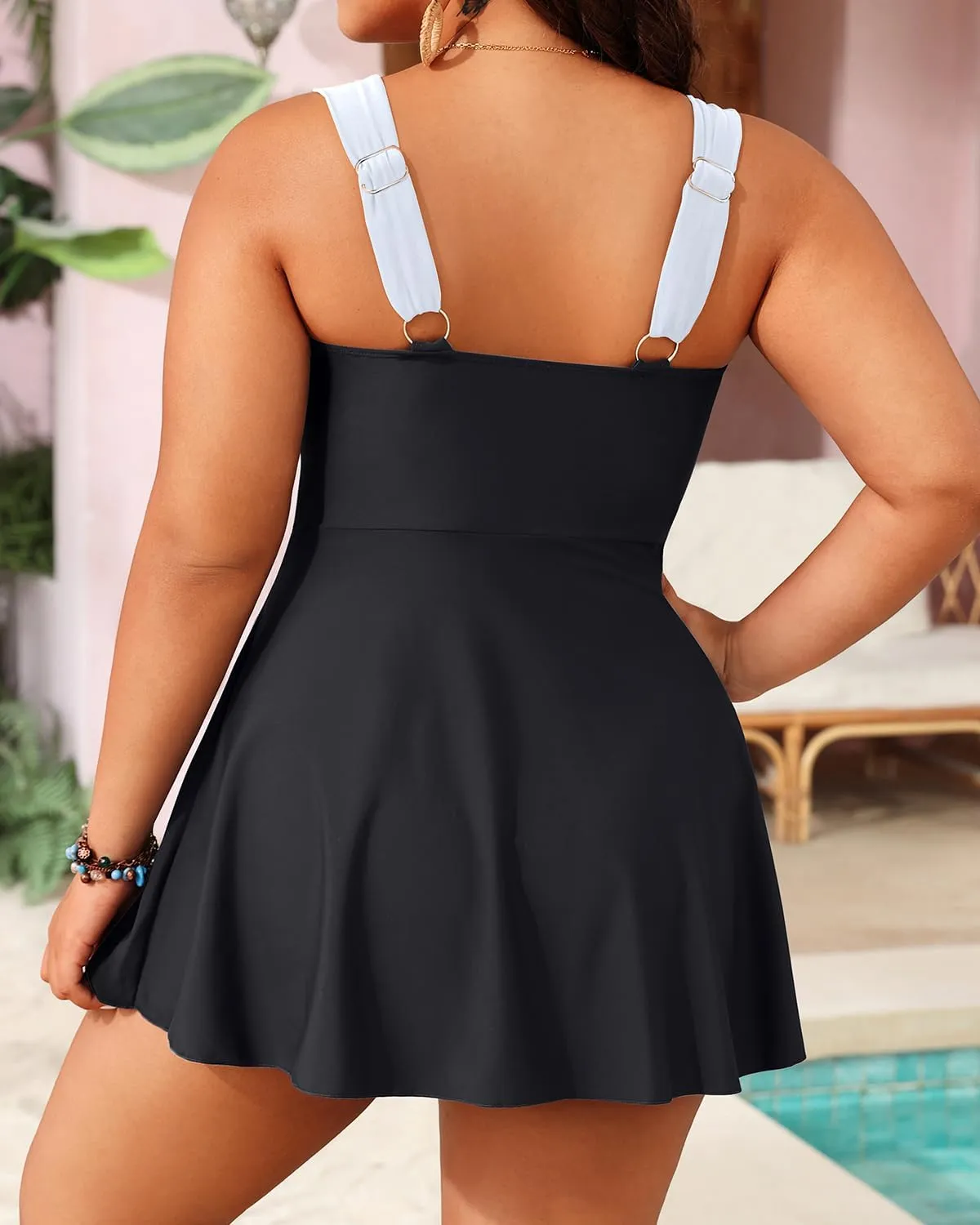 Aqua Eve Plus Size Two Piece Swimsuits for Women Tankini Bathing Suits Flowy Swim Dress with Shorts