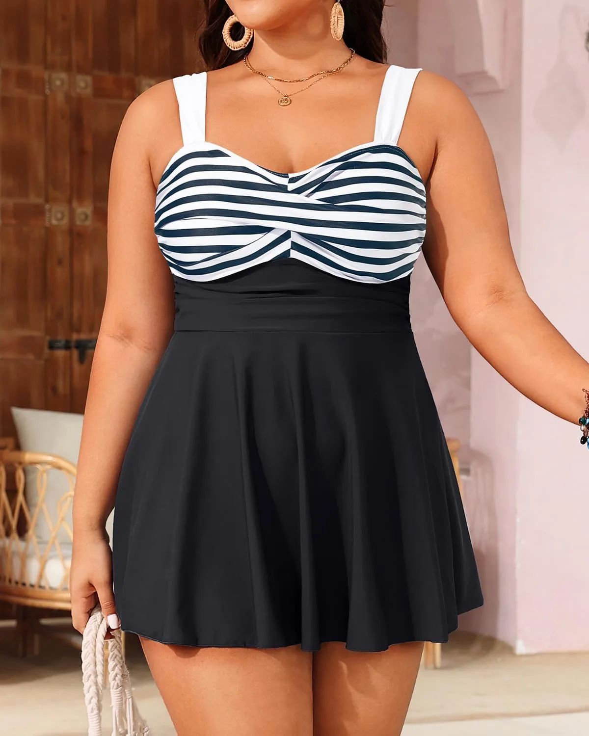 Aqua Eve Plus Size Two Piece Swimsuits for Women Tankini Bathing Suits Flowy Swim Dress with Shorts