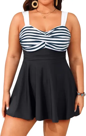 Aqua Eve Plus Size Two Piece Swimsuits for Women Tankini Bathing Suits Flowy Swim Dress with Shorts