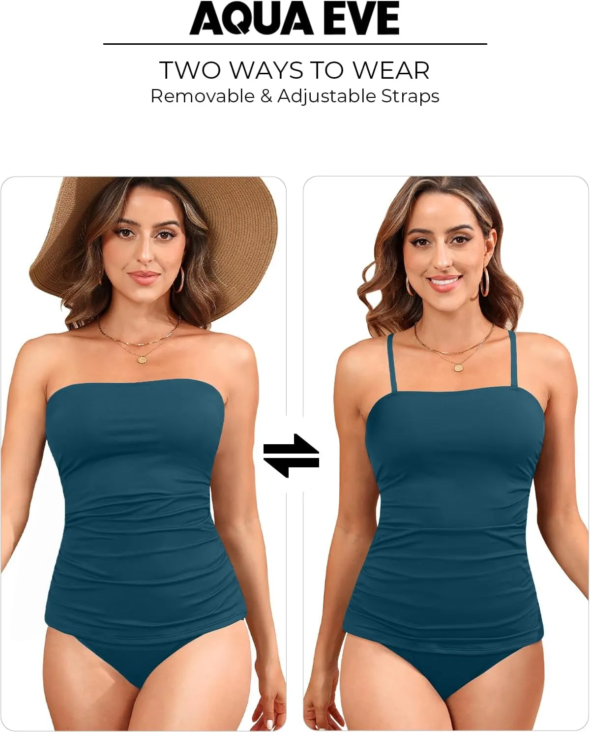 Aqua Eve Strapless Tankini Top Only for Women Bandeau Bathing Suits Ruched Tummy Control Tankini Top No Bottom