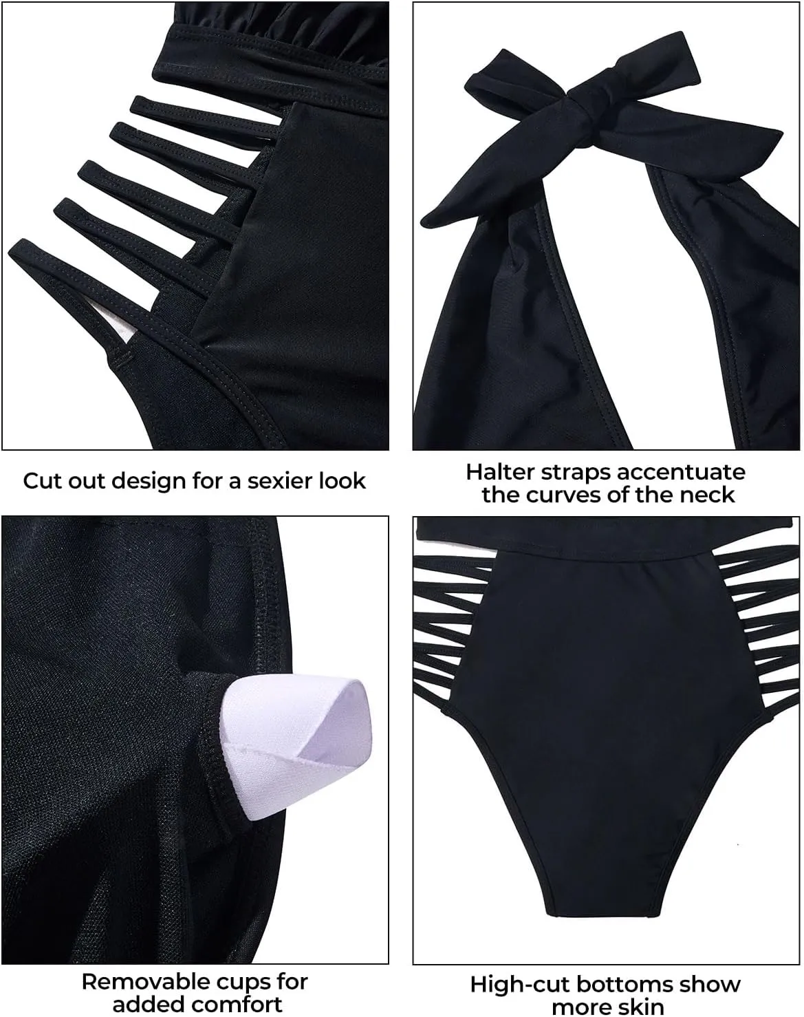 Aqua Eve Women Sexy One Piece Swimsuits Halter Plunge V Neck Cutout Bathing Suits