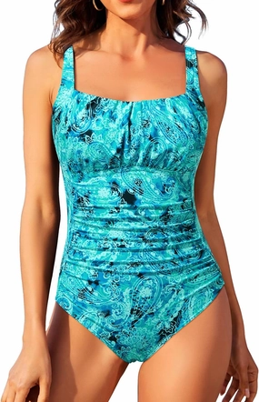 Aqua Eve One Piece Bathing Suit for Women Tummy Control Swimsuit Slimming Vintage Swimwear