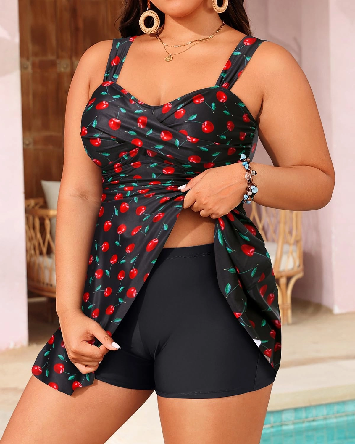 Aqua Eve Plus Size Two Piece Swimsuits for Women Tankini Bathing Suits Flowy Swim Dress with Shorts