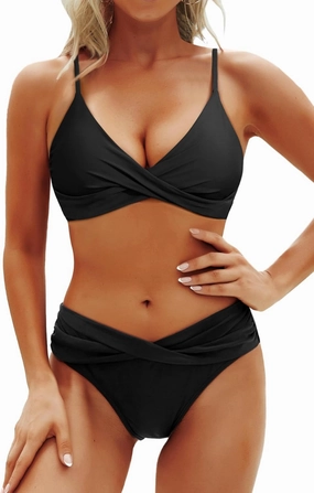 Aqua Eve Women Bikini Set - Two Piece Swimsuit Mid Rise Bathing Suit Push Up Bikini