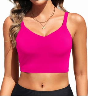 Aqua Eve Women's Sport Bra Swim Top - 2025 Crop Bikini Top Modest V Neck Bathing Suit