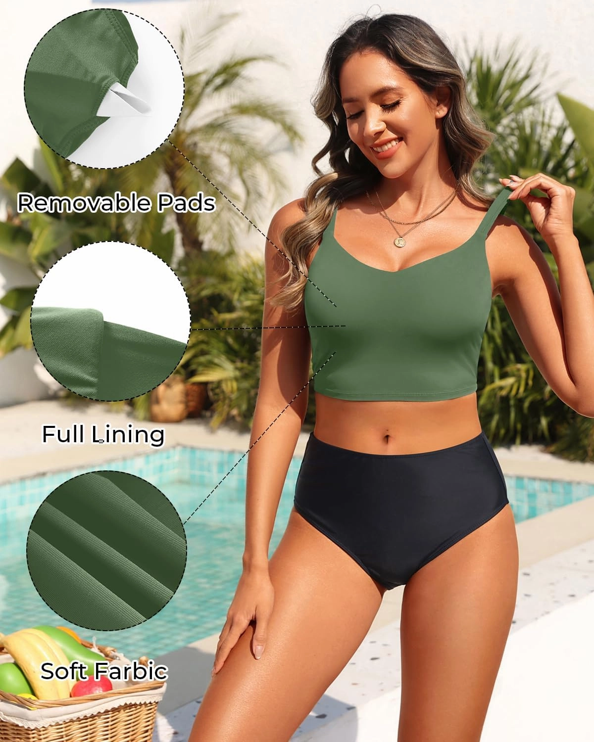 Aqua Eve Women's Sport Bra Swim Top - 2025 Crop Bikini Top Modest V Neck Bathing Suit