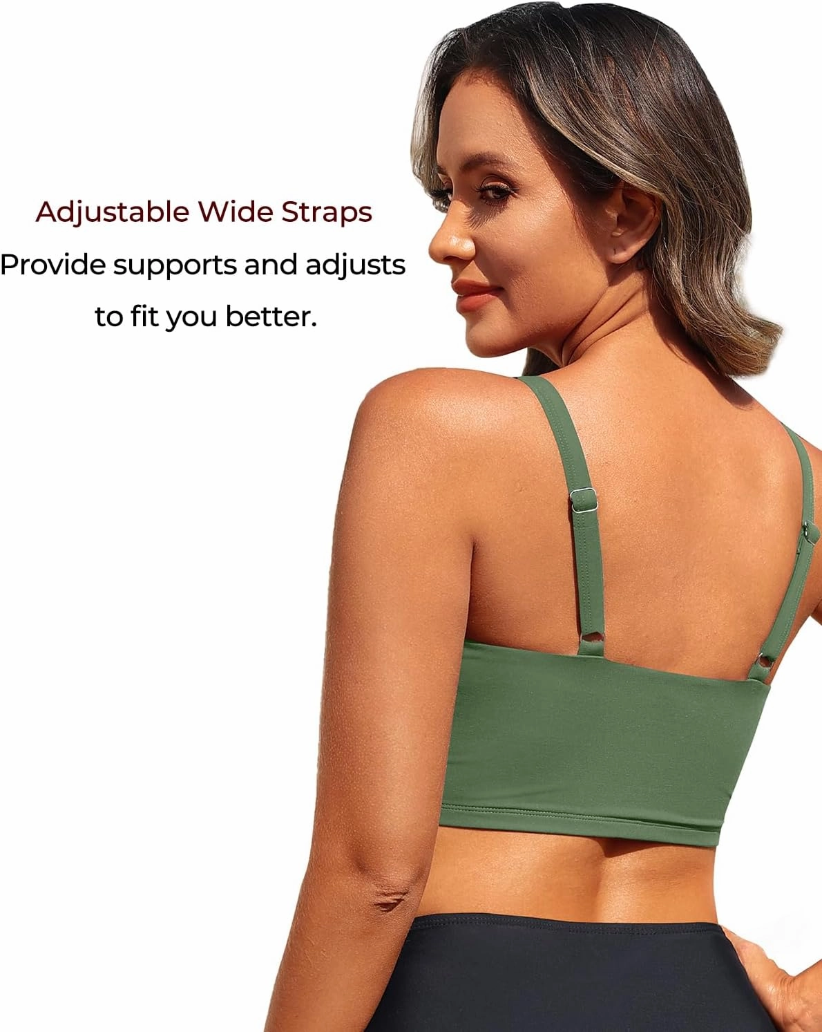 Aqua Eve Women's Sport Bra Swim Top - 2025 Crop Bikini Top Modest V Neck Bathing Suit