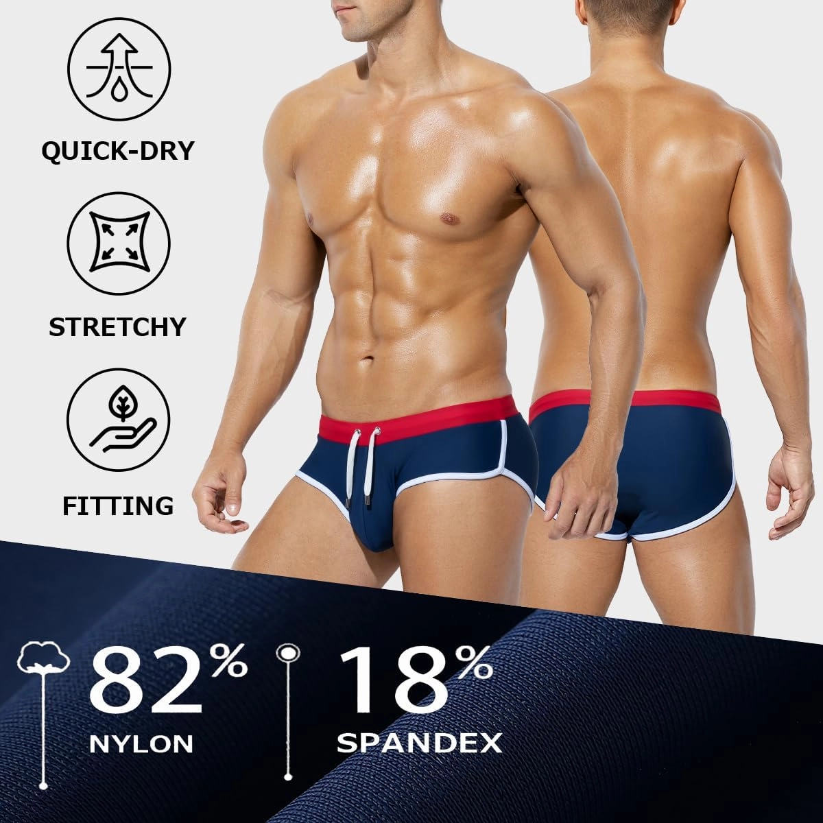 Arjen Kroos Men's Swim Briefs Sexy Bikini Contrast Color Swimsuit Swimming Briefs with Drawstring