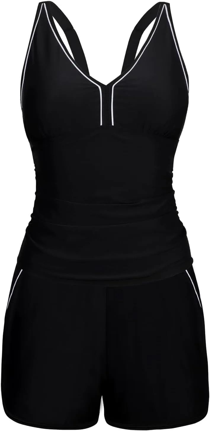 Arolina 2025 Women's Tankini Swimsuits with Pockets Tummy Control Two Piece Bathing Suits with Boy Shorts