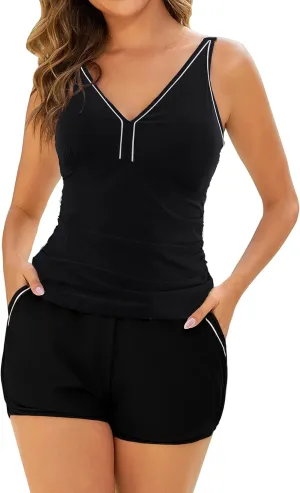 Arolina 2025 Women's Tankini Swimsuits with Pockets Tummy Control Two Piece Bathing Suits with Boy Shorts