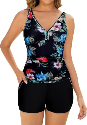 Arolina 2025 Women's Tankini Swimsuits with Pockets Tummy Control Two Piece Bathing Suits with Boy Shorts