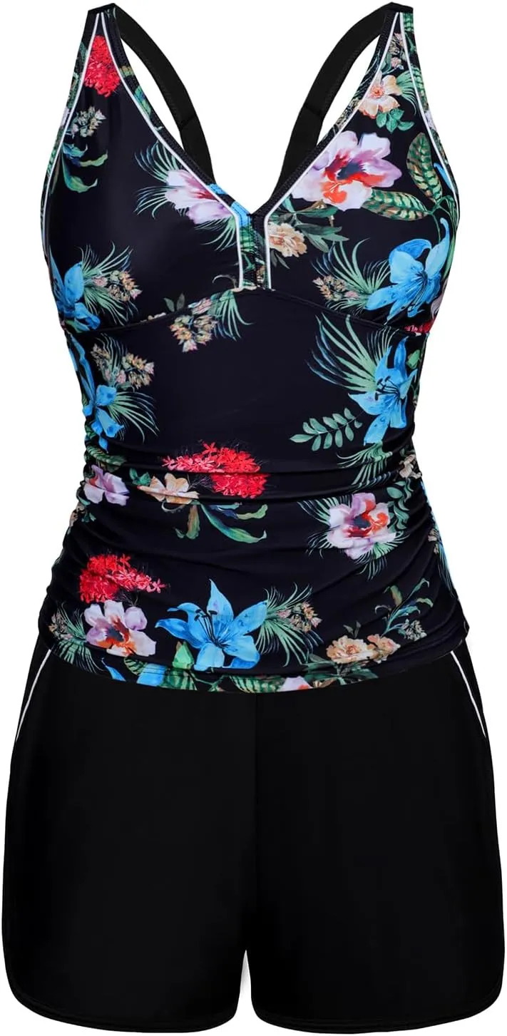 Arolina 2025 Women's Tankini Swimsuits with Pockets Tummy Control Two Piece Bathing Suits with Boy Shorts
