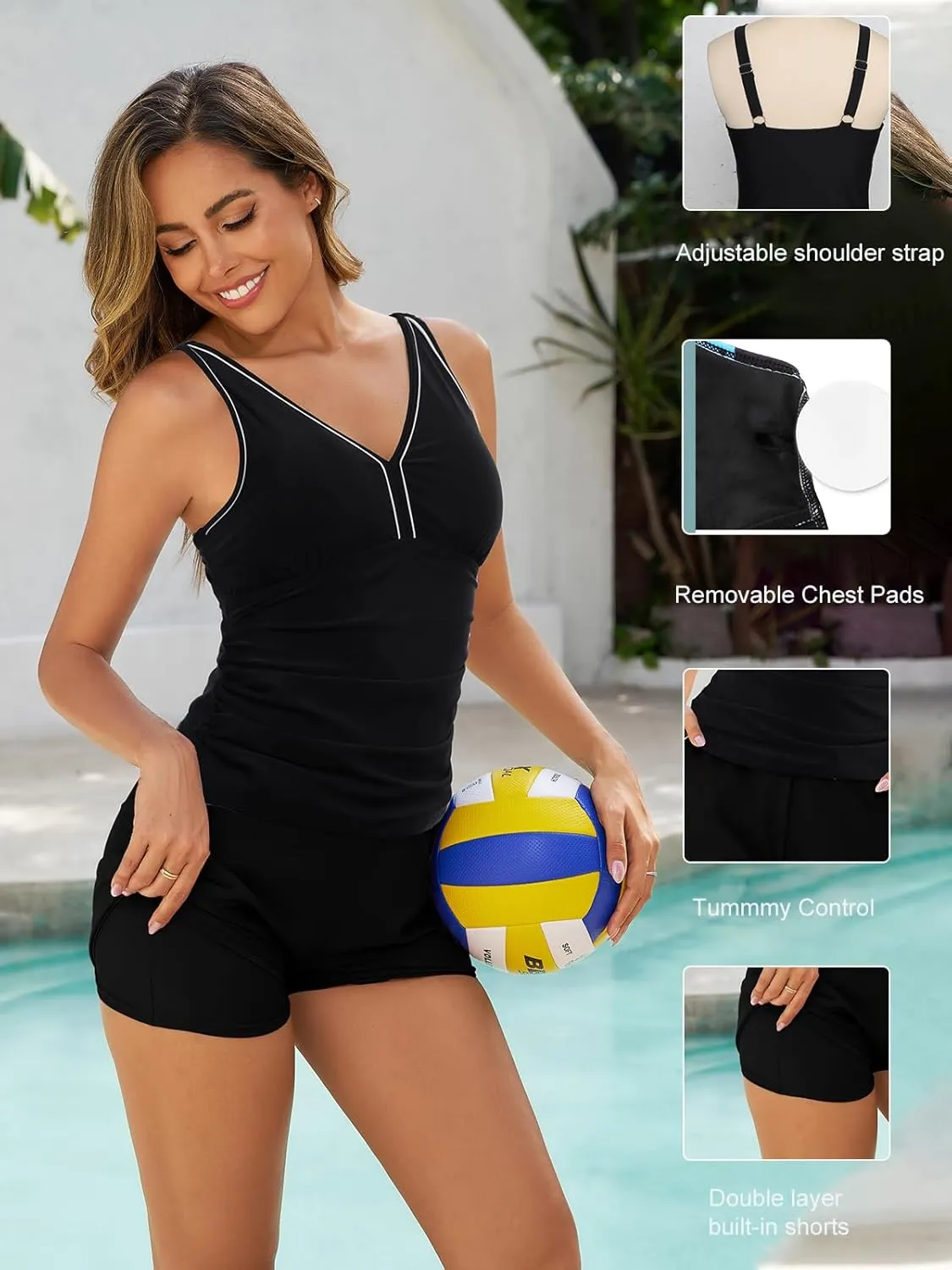 Arolina 2025 Women's Tankini Swimsuits with Pockets Tummy Control Two Piece Bathing Suits with Boy Shorts