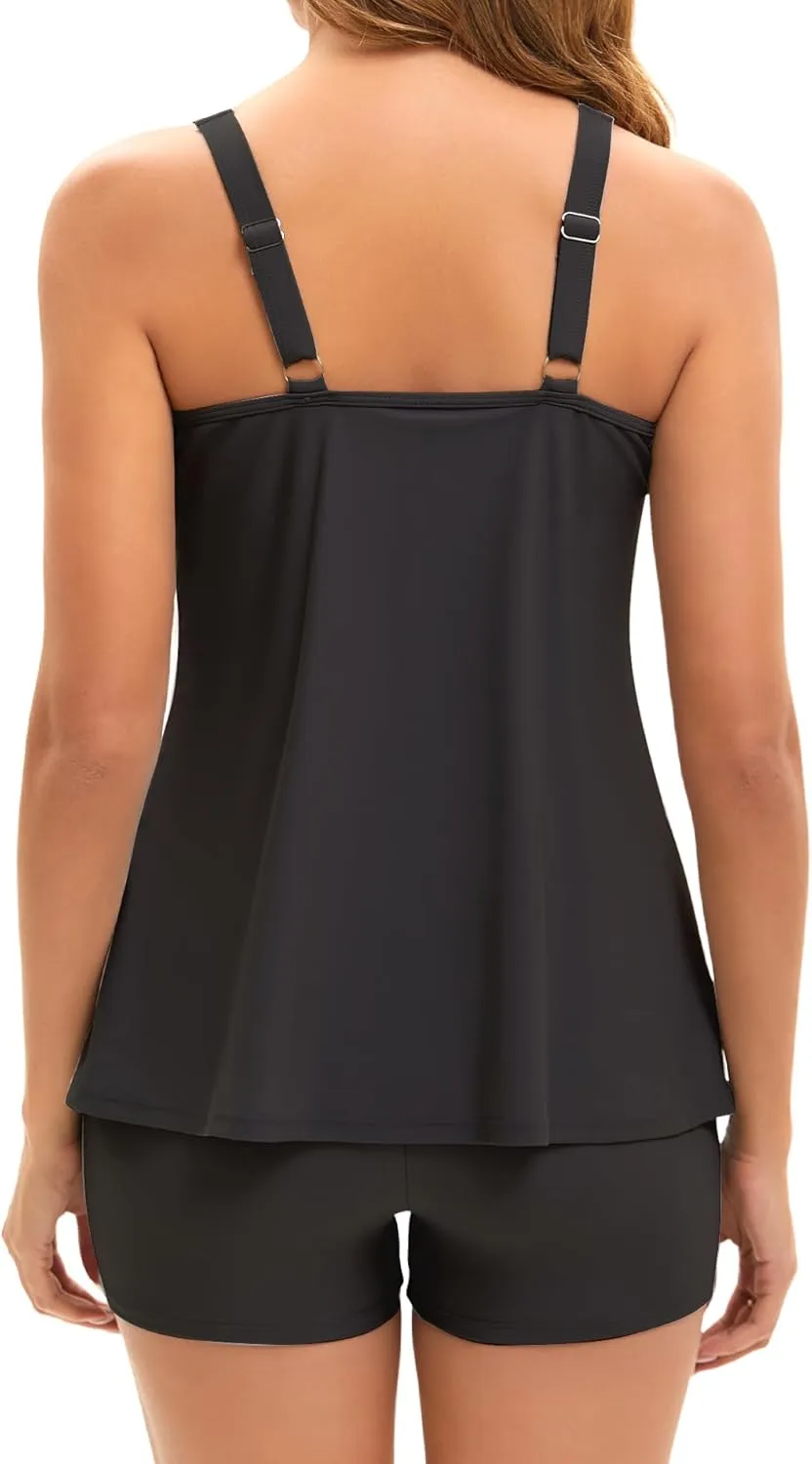 Arolina Tankini Swimsuits for Women Tummy Control Two Piece Bathing Suits Flowy Swim Tops with Boy Shorts
