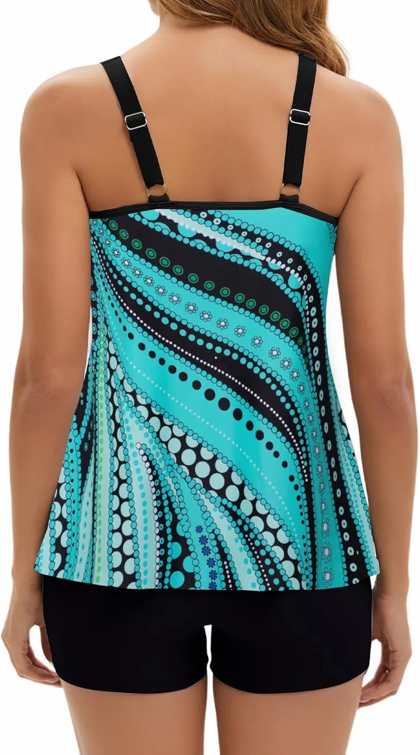 Arolina Tankini Swimsuits for Women Tummy Control Two Piece Bathing Suits Flowy Swim Tops with Boy Shorts