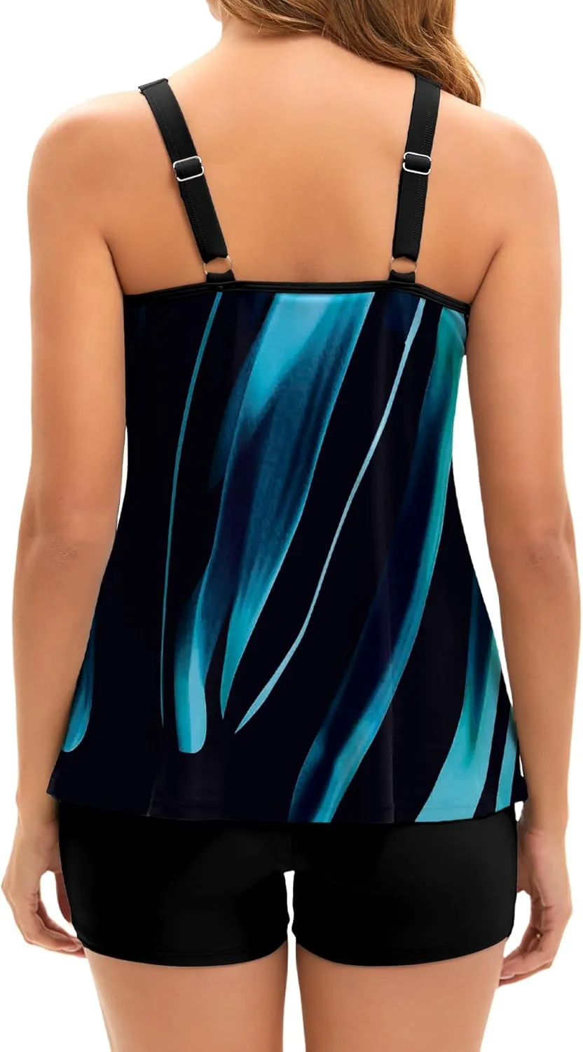 Arolina Tankini Swimsuits for Women Tummy Control Two Piece Bathing Suits Flowy Swim Tops with Boy Shorts