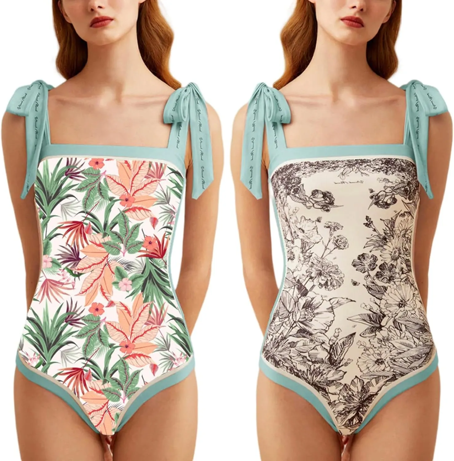 ASHER FASHION Women's One Piece Swimsuit -Bathing Suit for Women Tummy Control Reversible Bustier Floral Print Monokinis