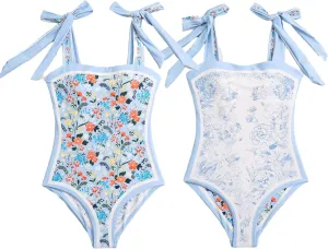 ASHER FASHION Women's One Piece Swimsuit -Bathing Suit for Women Tummy Control Reversible Bustier Floral Print Monokinis