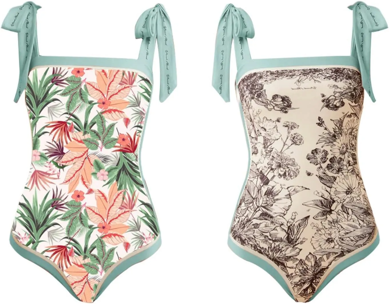 ASHER FASHION Women's One Piece Swimsuit -Bathing Suit for Women Tummy Control Reversible Bustier Floral Print Monokinis
