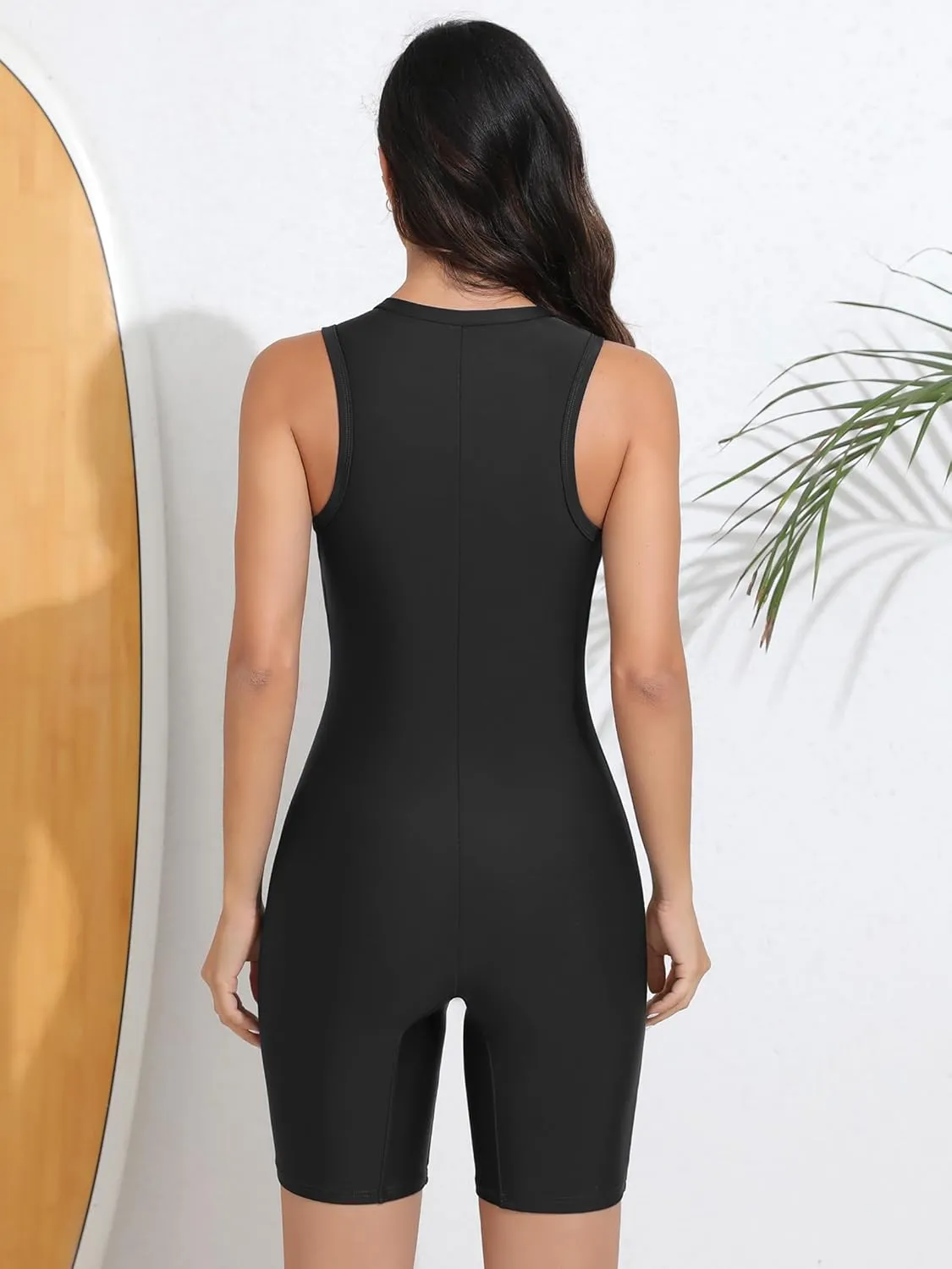 ATTRACO Boyleg One Piece Swimsuits for Women Athletic Bathing Suits Color Block Zip Up Swimwear