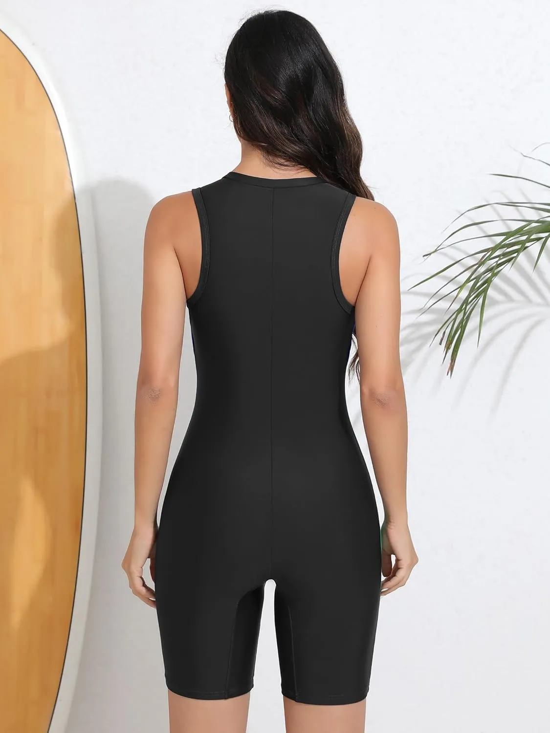 ATTRACO Boyleg One Piece Swimsuits for Women Athletic Bathing Suits Color Block Zip Up Swimwear