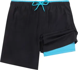 Aueyan Mens Swim Trunks with Compression Liner 7 inch Quick Dry Beach Board Shorts