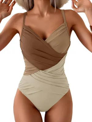 B2prity One Piece Swimsuit Tummy Control Criss Cross Bathing Suit Slimming Ruched Swim Suit Push Up V Neck Swimwear