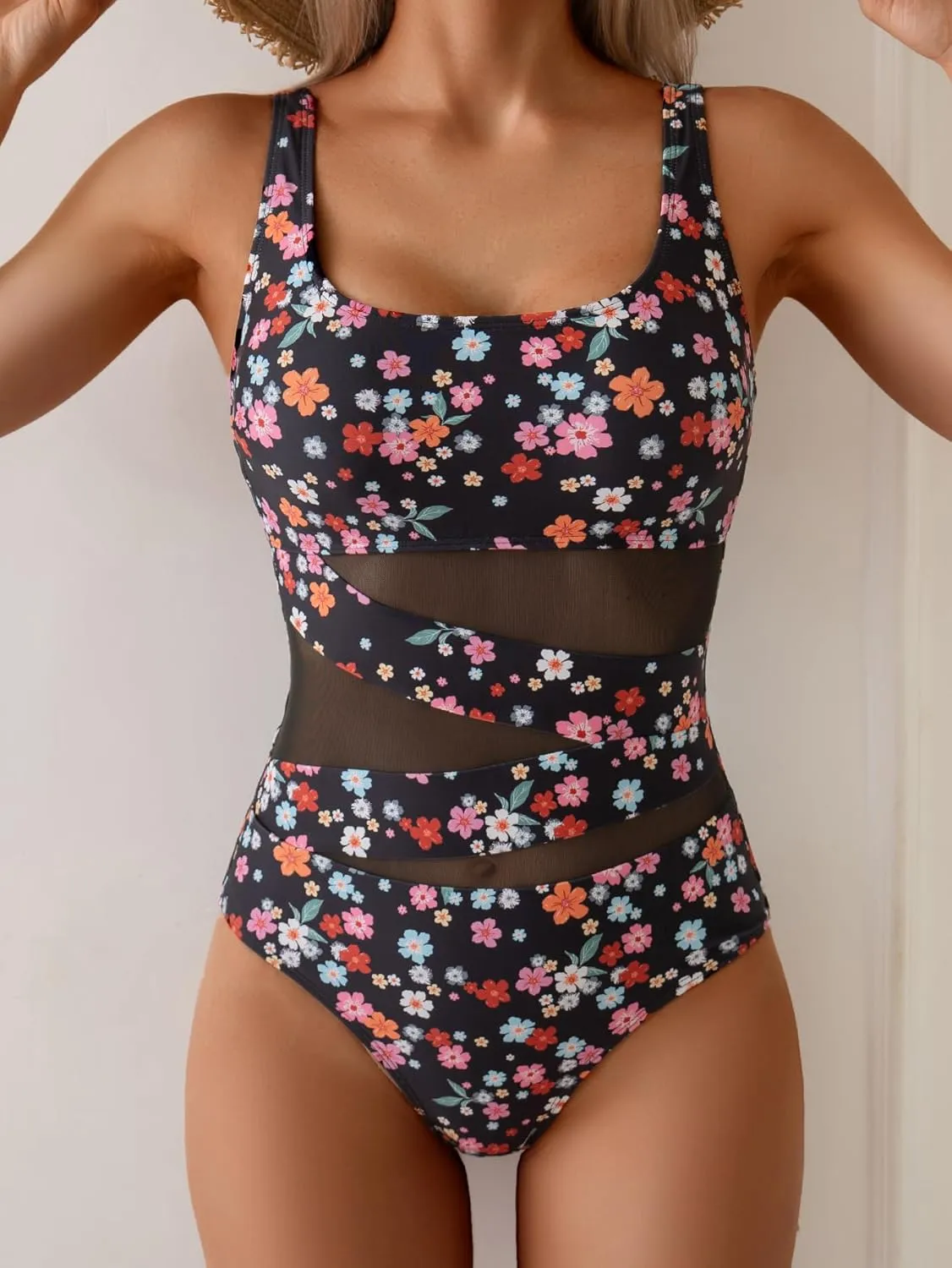 B2prity Women's Mesh One Piece Swimsuit Tummy Control Sexy Bathing Suit Push Up Swim Suit Slimming Swimwear