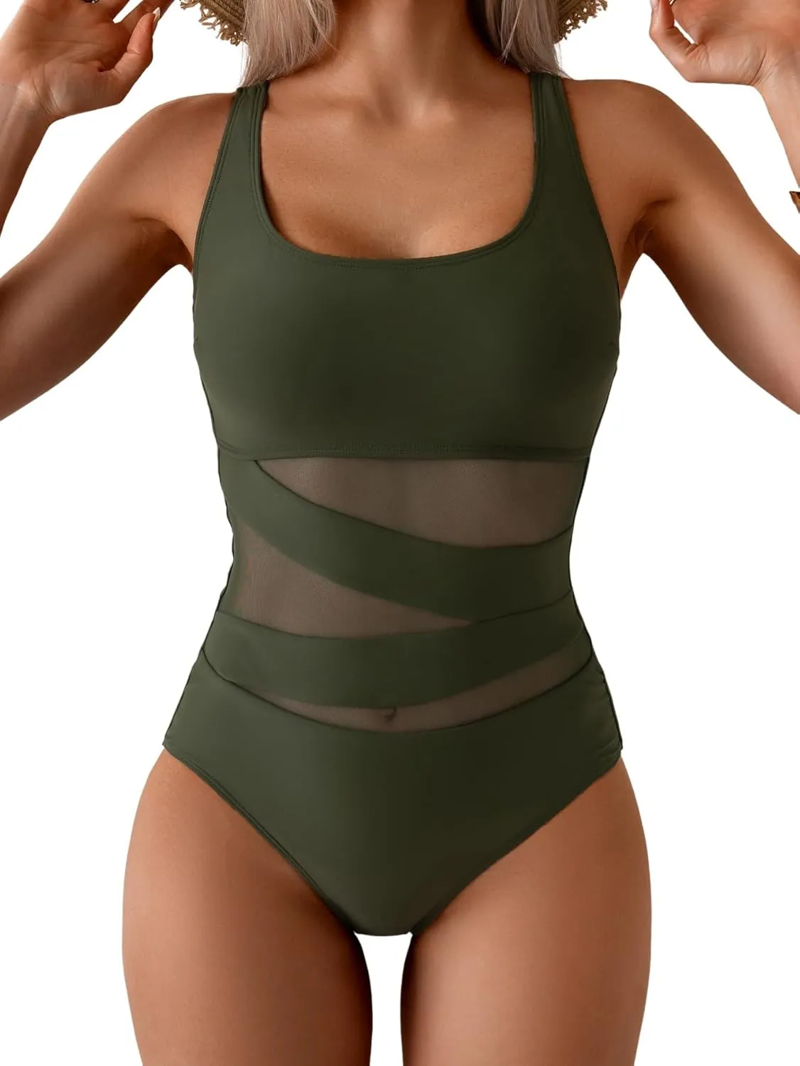 B2prity Women's Mesh One Piece Swimsuit Tummy Control Sexy Bathing Suit Push Up Swim Suit Slimming Swimwear