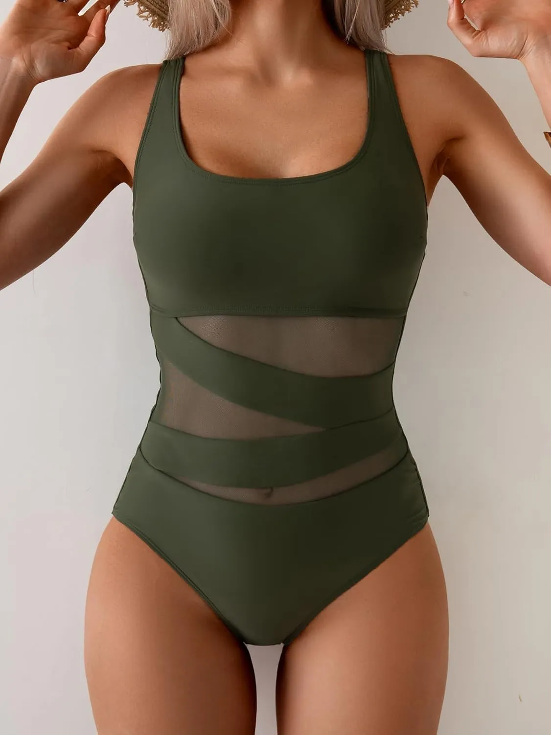 B2prity Women's Mesh One Piece Swimsuit Tummy Control Sexy Bathing Suit Push Up Swim Suit Slimming Swimwear