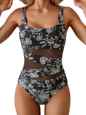 B2prity Women's Mesh One Piece Swimsuit Tummy Control Sexy Bathing Suit Push Up Swim Suit Slimming Swimwear