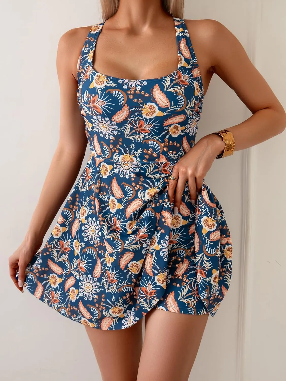 B2prity Women's One Piece Swimdress Swimsuit Tummy Control Swim Dress Modest Full Coverage Bathing Suit with Skirt