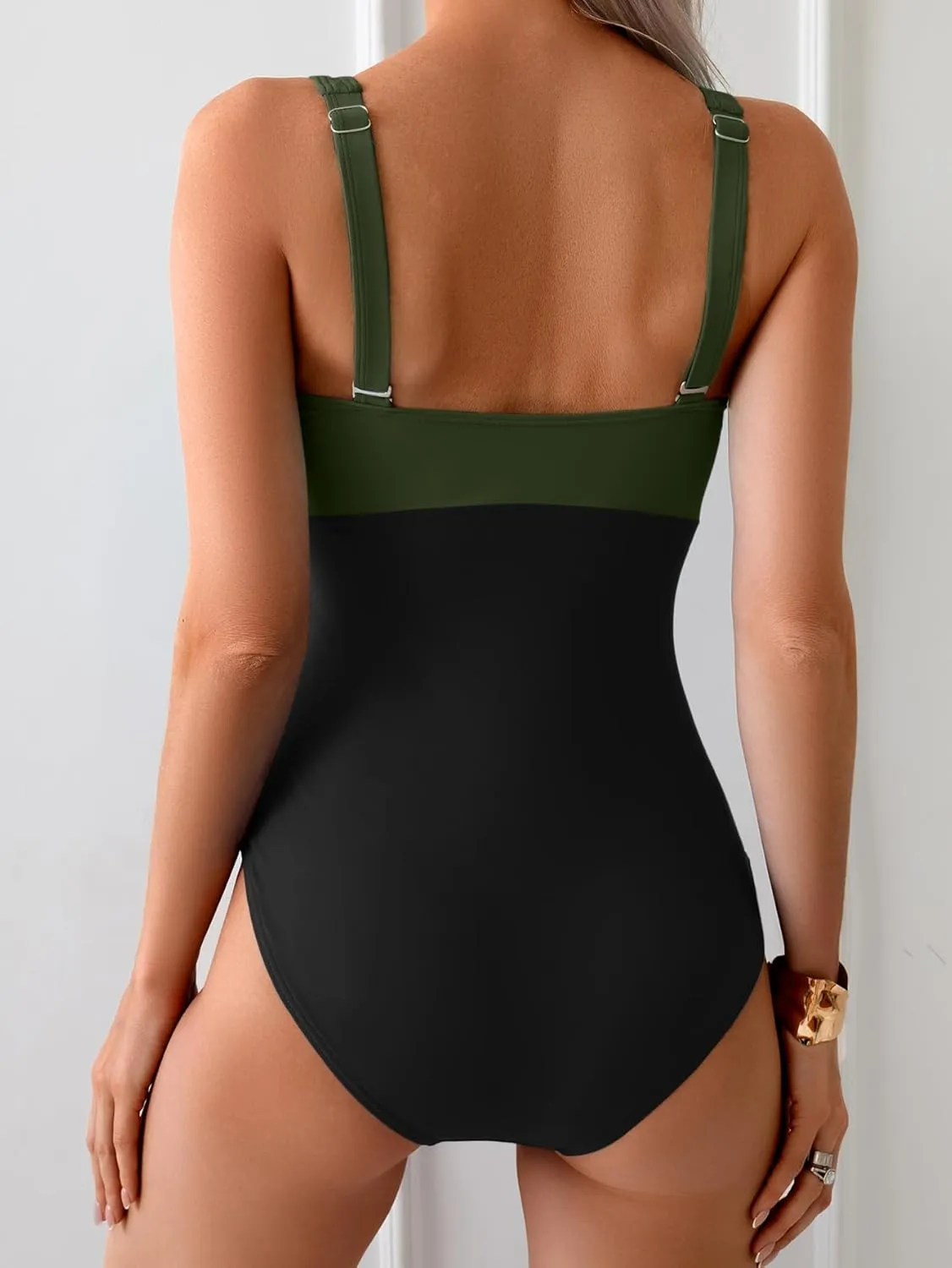 B2prity Womens One Piece Swimsuit Tummy Control Slimming Bathing Suit High Waisted Ruched Swim Suit Color Block Swimwear