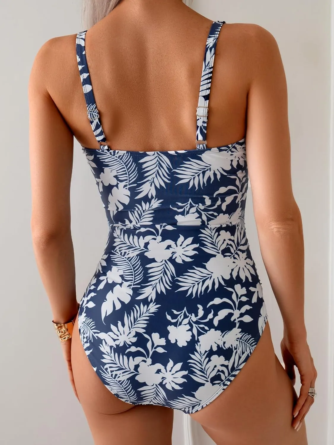 B2prity Women's Underwire One Piece Swimsuit Tummy Control Ruched Bathing Suit Criss Cross V Neck Swimwear