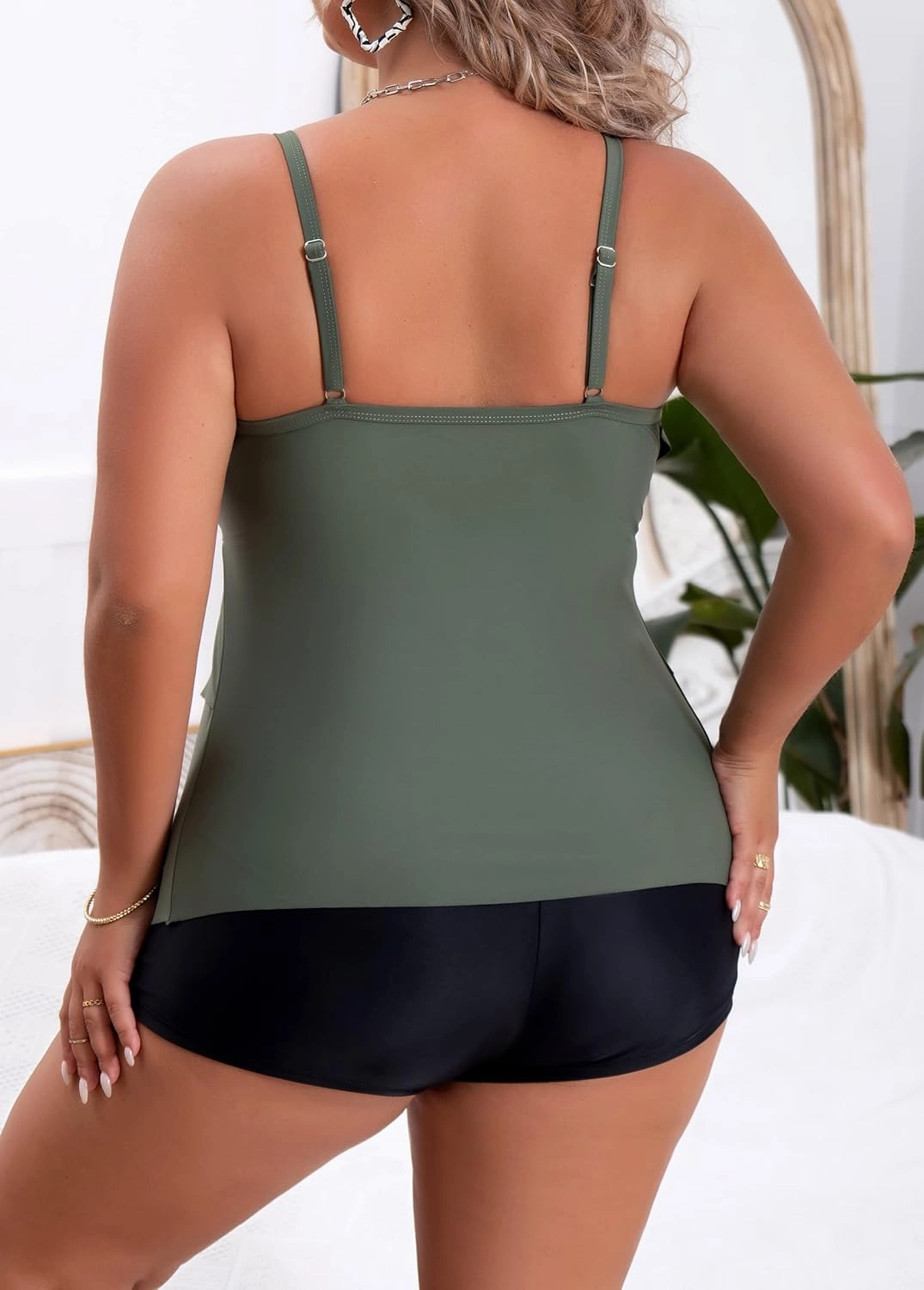 B2prity Women Plus Size Tankini Swimsuits Tummy Control Two Piece Bathing Suit Ruffled Flounce Swimwear with Shorts