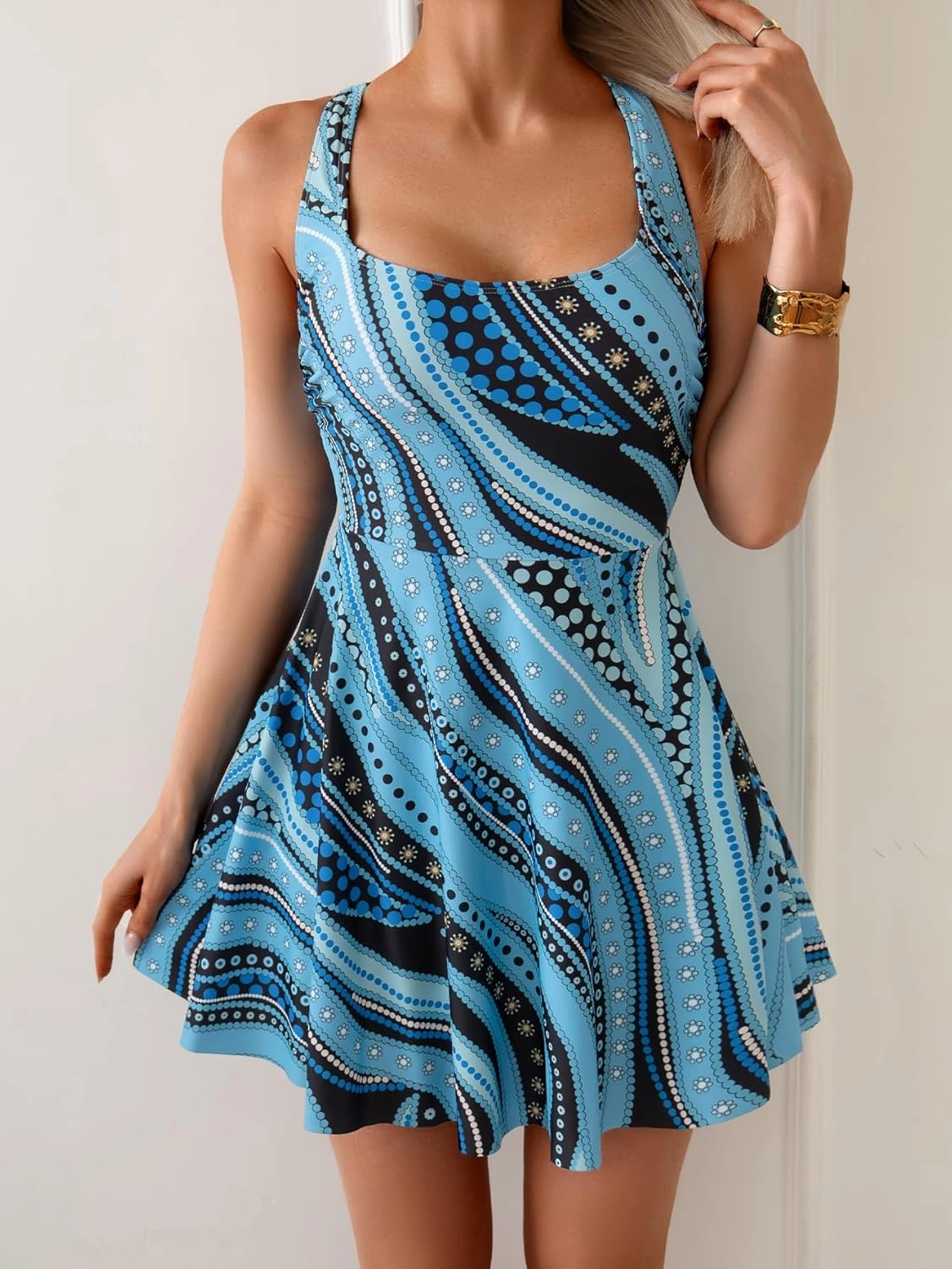 B2prity Women's One Piece Swimdress Swimsuit Tummy Control Swim Dress Modest Full Coverage Bathing Suit with Skirt