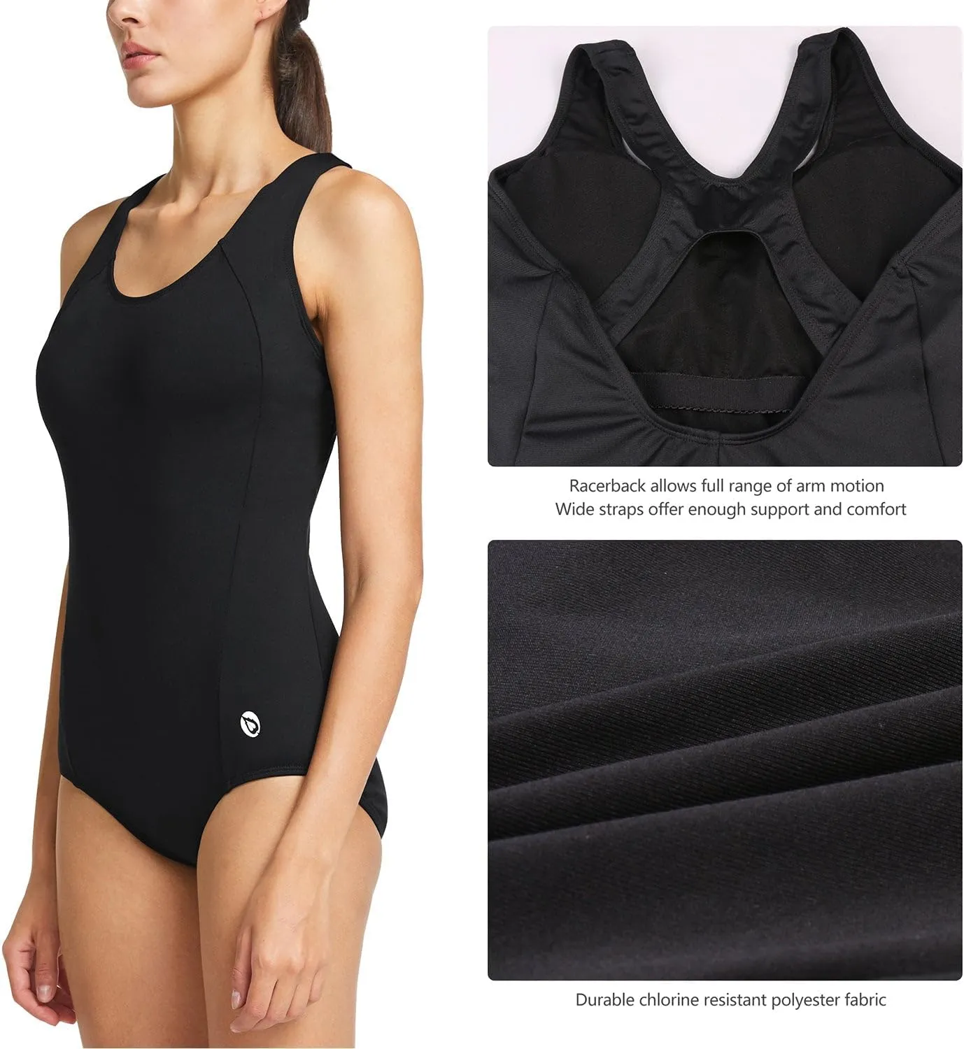 baleaf Women's Racerback Athletic One Piece Modest Bathing Suit