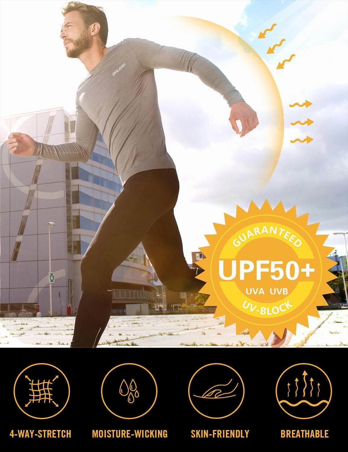 baleaf Men's Sun Protection Shirts UV SPF UPF 50  Long Sleeve Rash Guard Fishing Running Quick Dry Lightweight