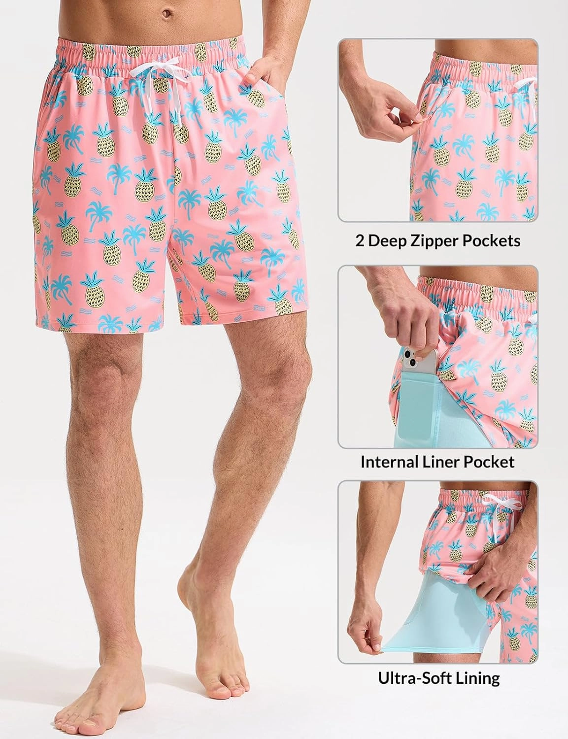 baleaf Mens Swim Trunks with Compression Liner 5 & 7 inch Quick Dry Bathing Suit Swim Shorts with Zippered Pockets