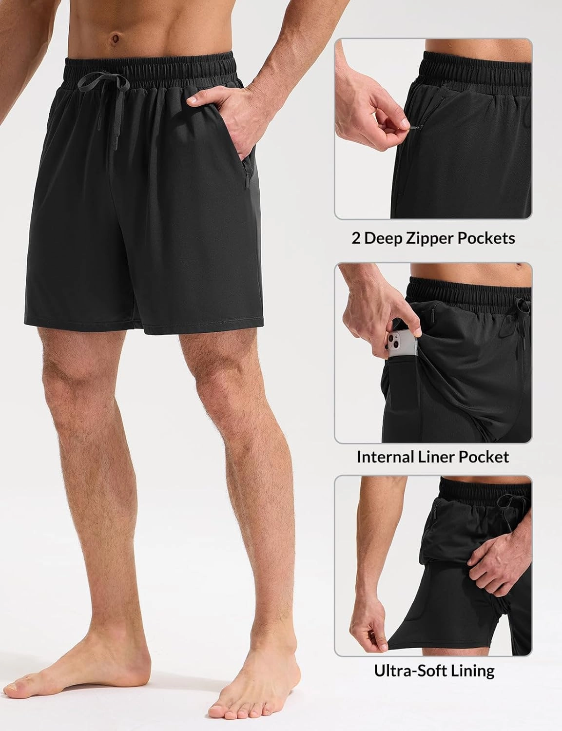 baleaf Mens Swim Trunks with Compression Liner 5 & 7 inch Quick Dry Bathing Suit Swim Shorts with Zippered Pockets
