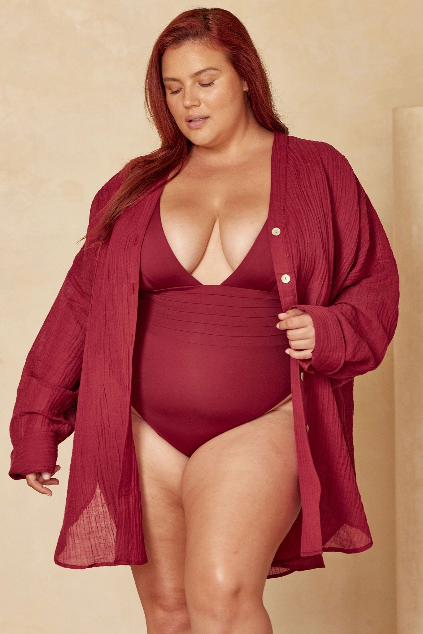 Barcelona Tunic - Burgundy Crinkle Linen