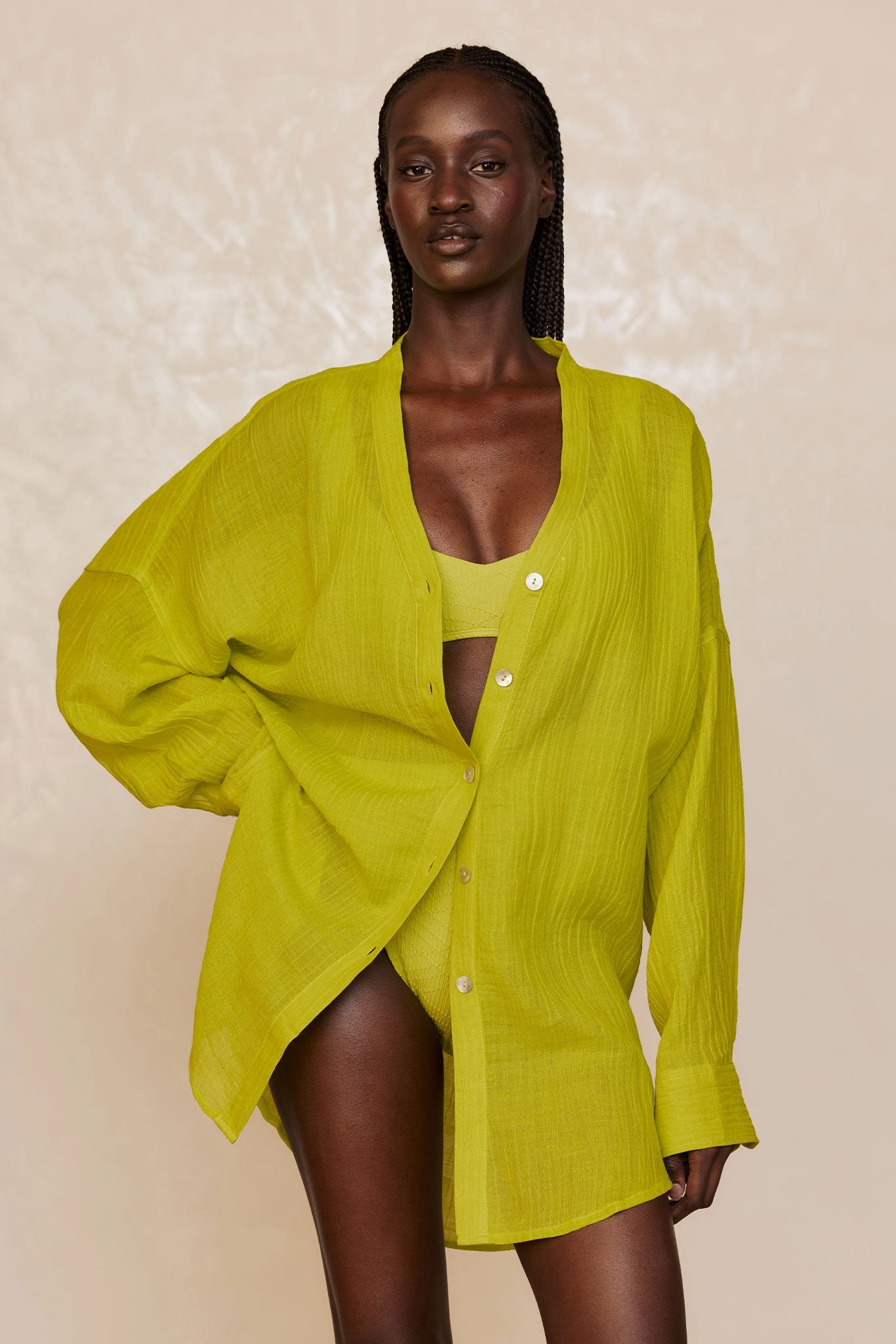 Barcelona Tunic - Chartreuse Crinkle Linen