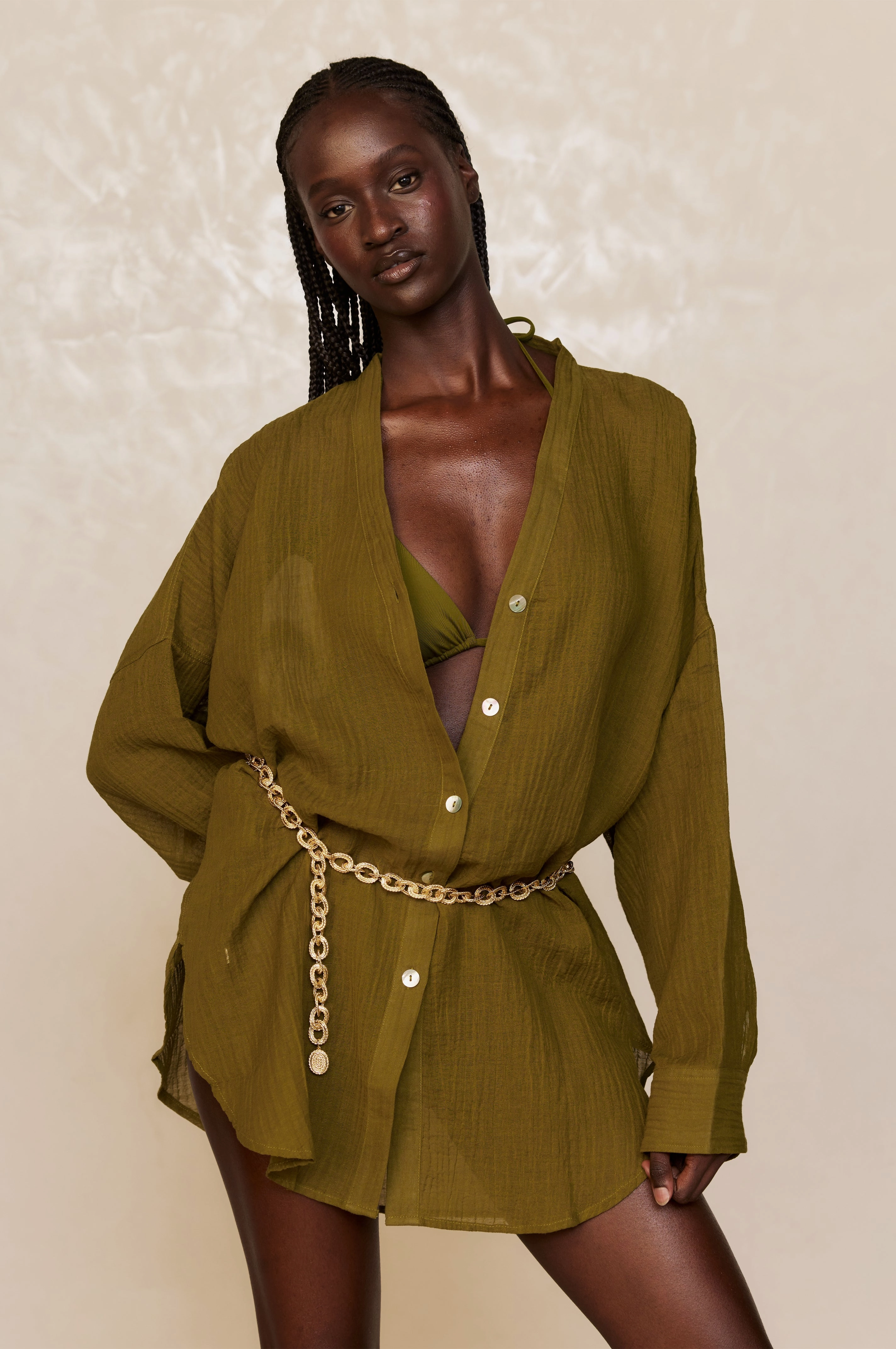 Barcelona Tunic - Olive Crinkle Linen