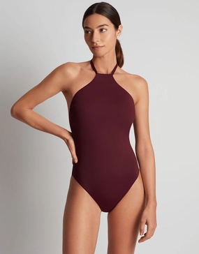 Beach Club Solids High Neck Swimsuit - Claret