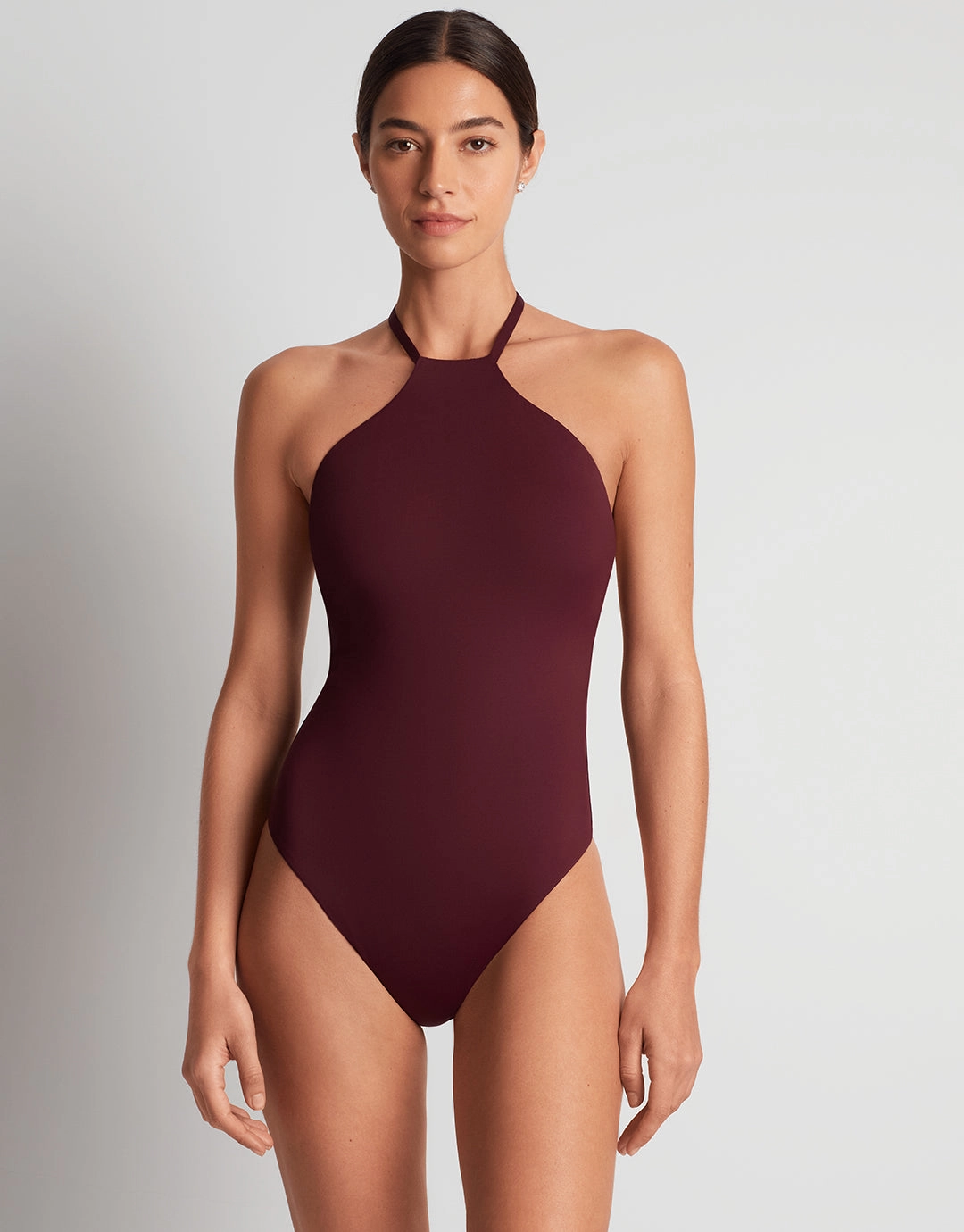 Beach Club Solids High Neck Swimsuit - Claret