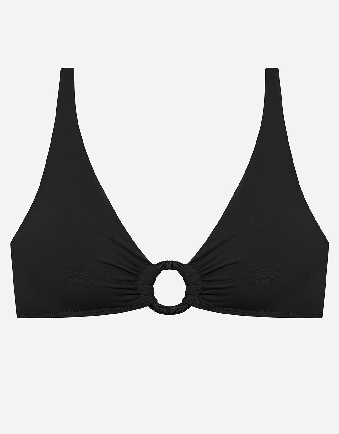 Beach Club Solids Macrame Ring OTS Bikini Top - Black